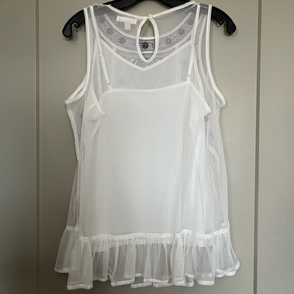 Embroidered Sheer Ruffle-Hem Tank Top - Picture 3 of 6
